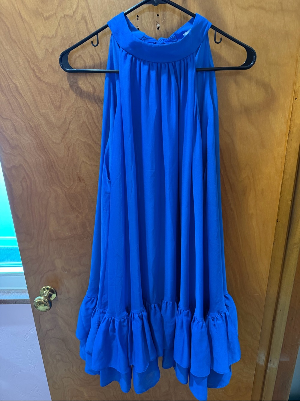 Alice + Olivia Royal Blue Halter Mini Dress with Ruffle Hem